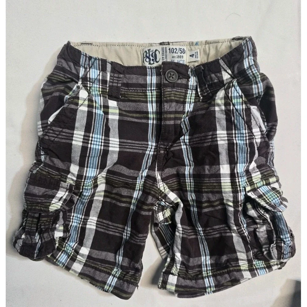 the children's place Boys Brown Cargo Plaid Shorts Y2K 4 years 100% Cotton